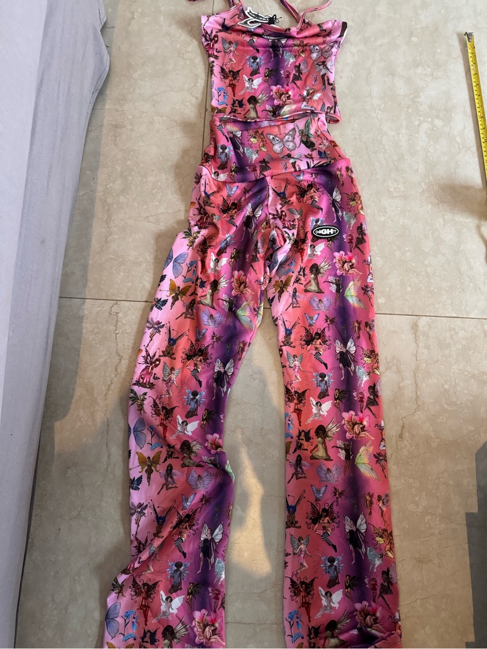 omighty Pink & Purple Butterfly Wide-Leg Jumpsuit